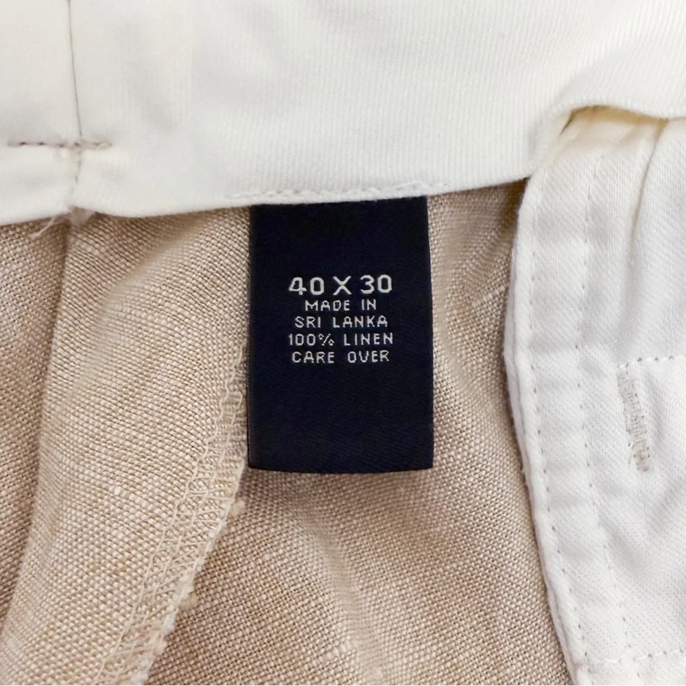 Jos A Bank Beige White Linen Woven Pleated Cuffed Dress Pants New 40 X 30
